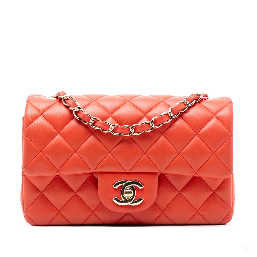 Second hand Chanel Classic Single Flap Mini Lambskin Leather Matelassè Shoulder Bag Orange - Tabita Bags
