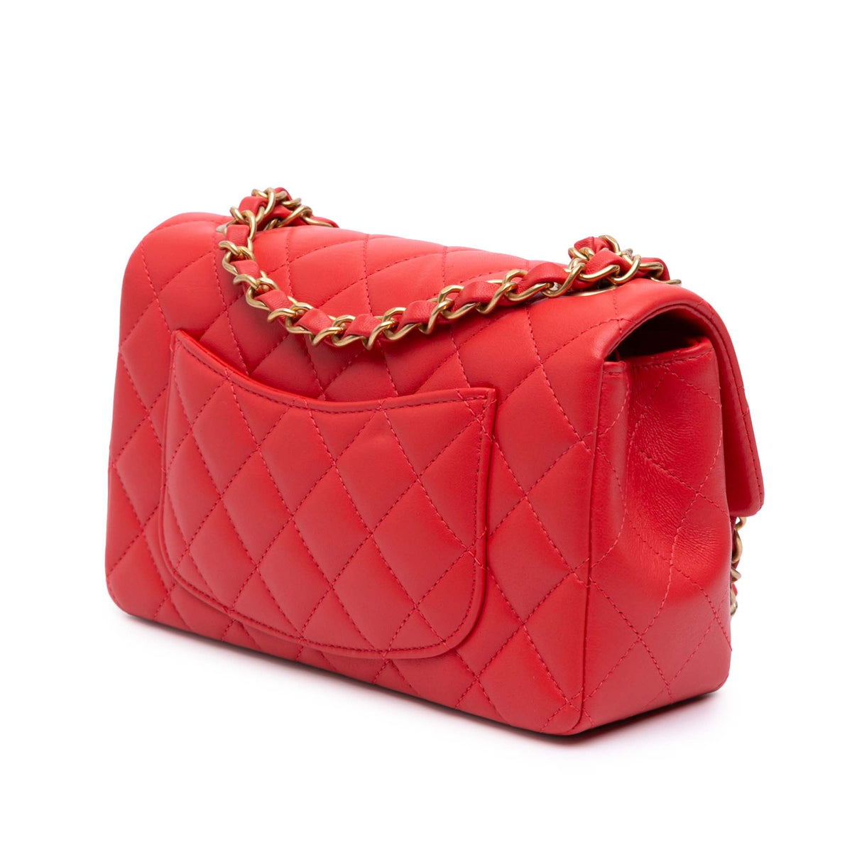 Second hand Chanel Classic Single Flap Mini Lambskin Leather Matelassè Shoulder Bag Red - Tabita Bags