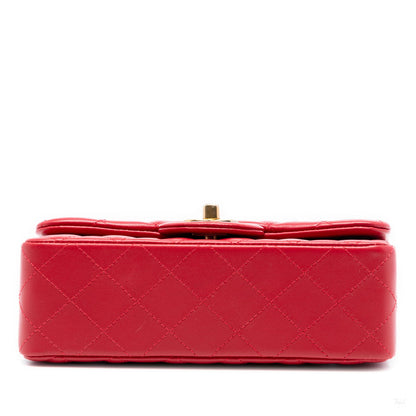 Second hand Chanel Classic Single Flap Mini Lambskin Leather Matelassè Shoulder Bag Red - Tabita Bags