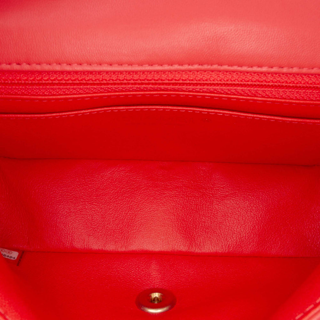 Second hand Chanel Classic Single Flap Mini Lambskin Leather Matelassè Shoulder Bag Red - Tabita Bags