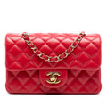 Second hand Chanel Classic Single Flap Mini Lambskin Leather Matelassè Shoulder Bag Red - Tabita Bags