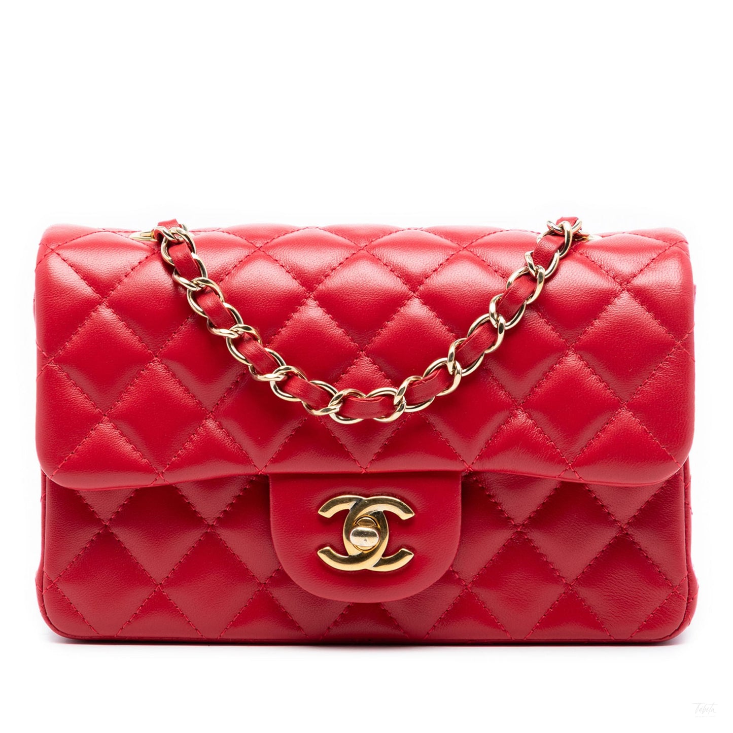 Second hand Chanel Classic Single Flap Mini Lambskin Leather Matelassè Shoulder Bag Red - Tabita Bags