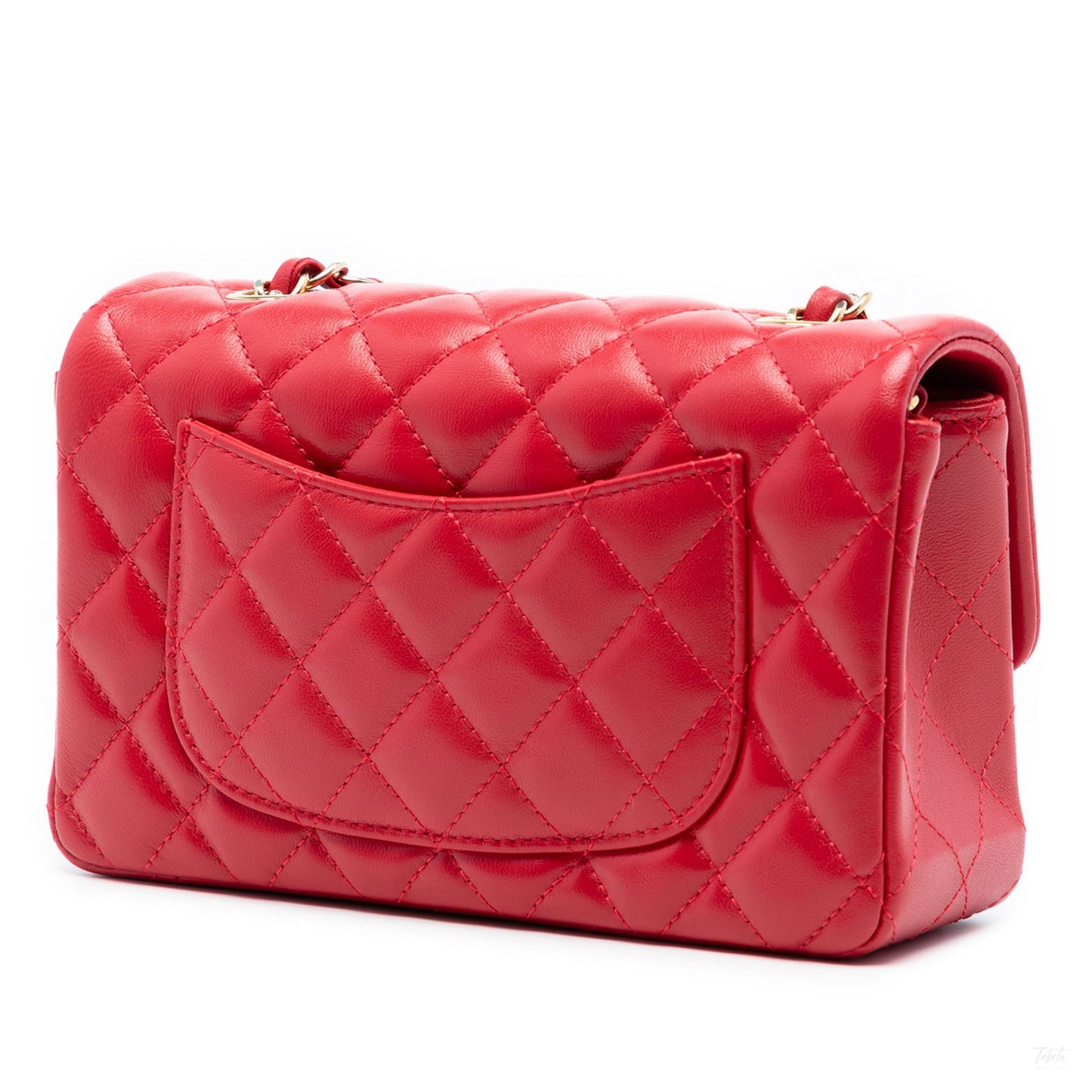 Second hand Chanel Classic Single Flap Mini Lambskin Leather Matelassè Shoulder Bag Red - Tabita Bags