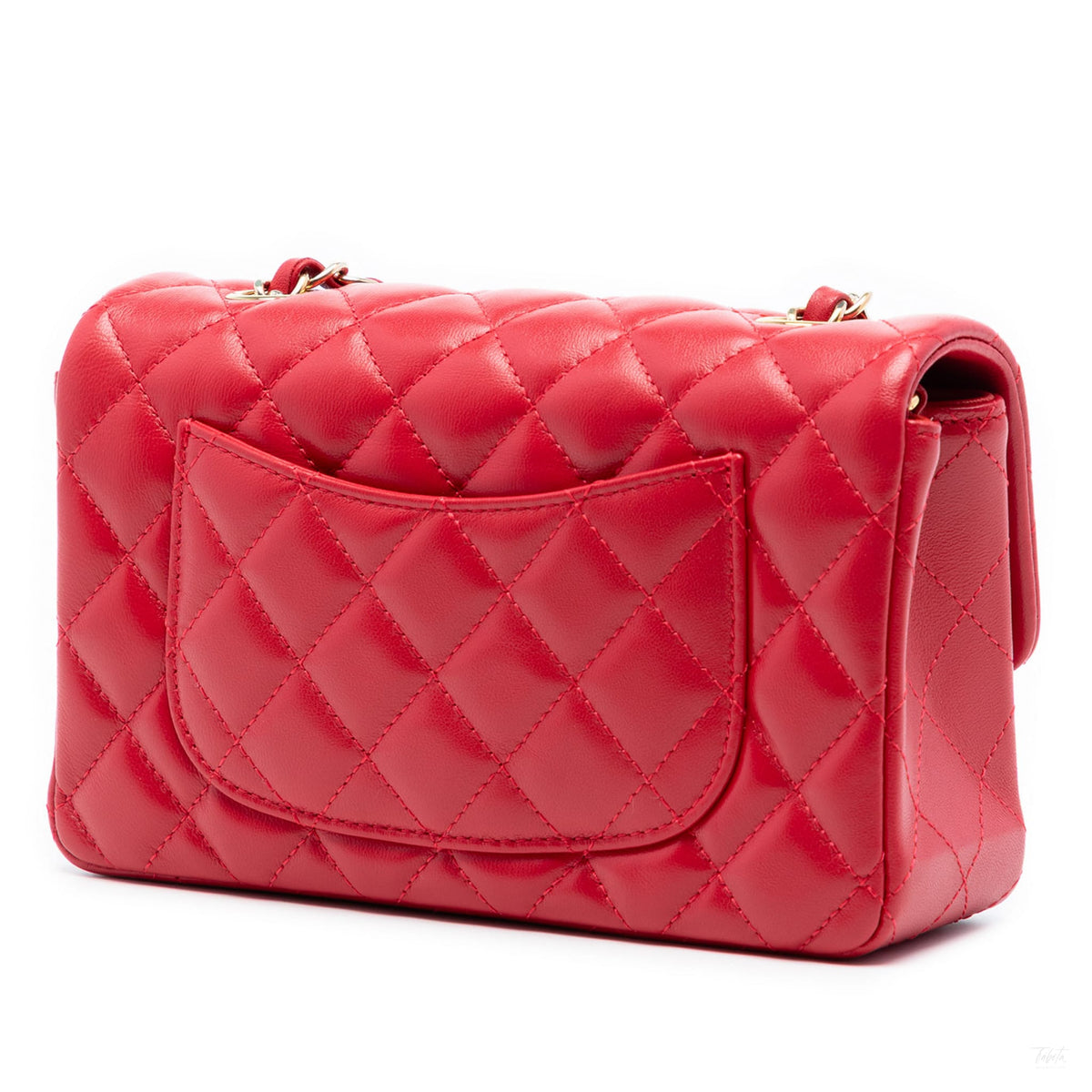 Second hand Chanel Classic Single Flap Mini Lambskin Leather Matelassè Shoulder Bag Red - Tabita Bags