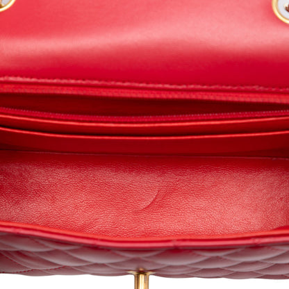 Second hand Chanel Classic Single Flap Mini Lambskin Leather Matelassè Shoulder Bag Red - Tabita Bags