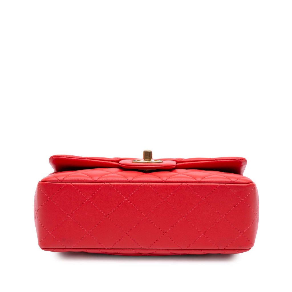 Second hand Chanel Classic Single Flap Mini Lambskin Leather Matelassè Shoulder Bag Red - Tabita Bags