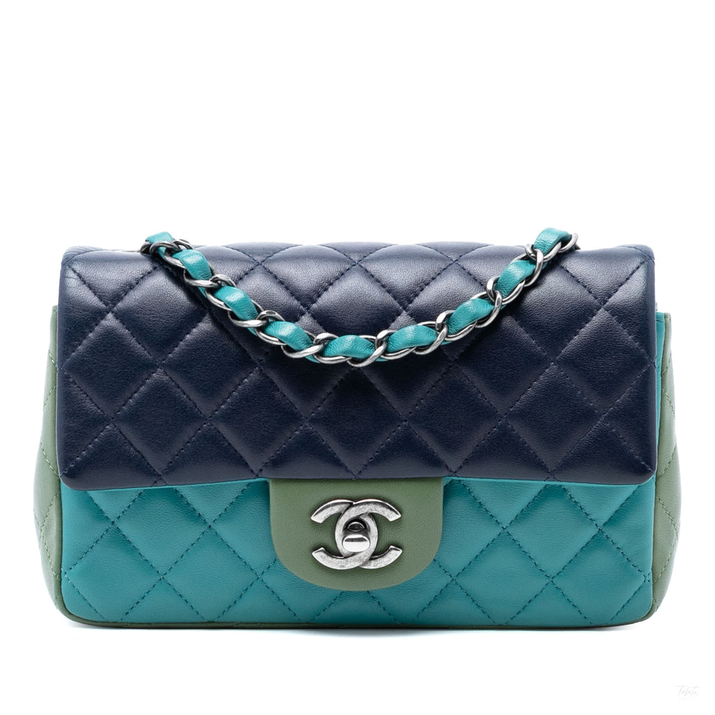 Second hand Chanel Classic Single Flap Mini Lambskin Leather Matelassè Shoulder Bag Tricolor - Tabita Bags