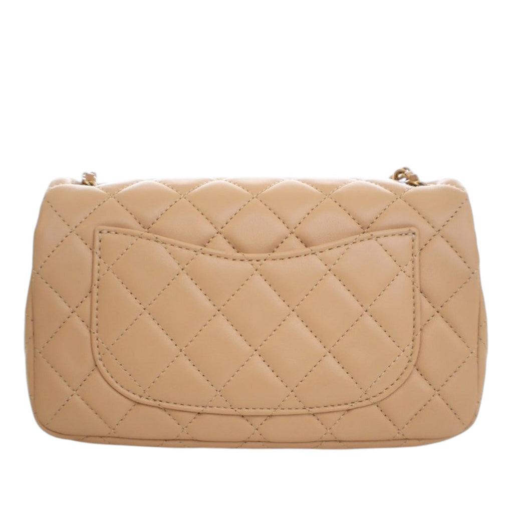 Second hand Chanel Classic Single Flap Mini Lambskin Leather Pearl Crush Matelassè Shoulder Bag Beige - Tabita Bags