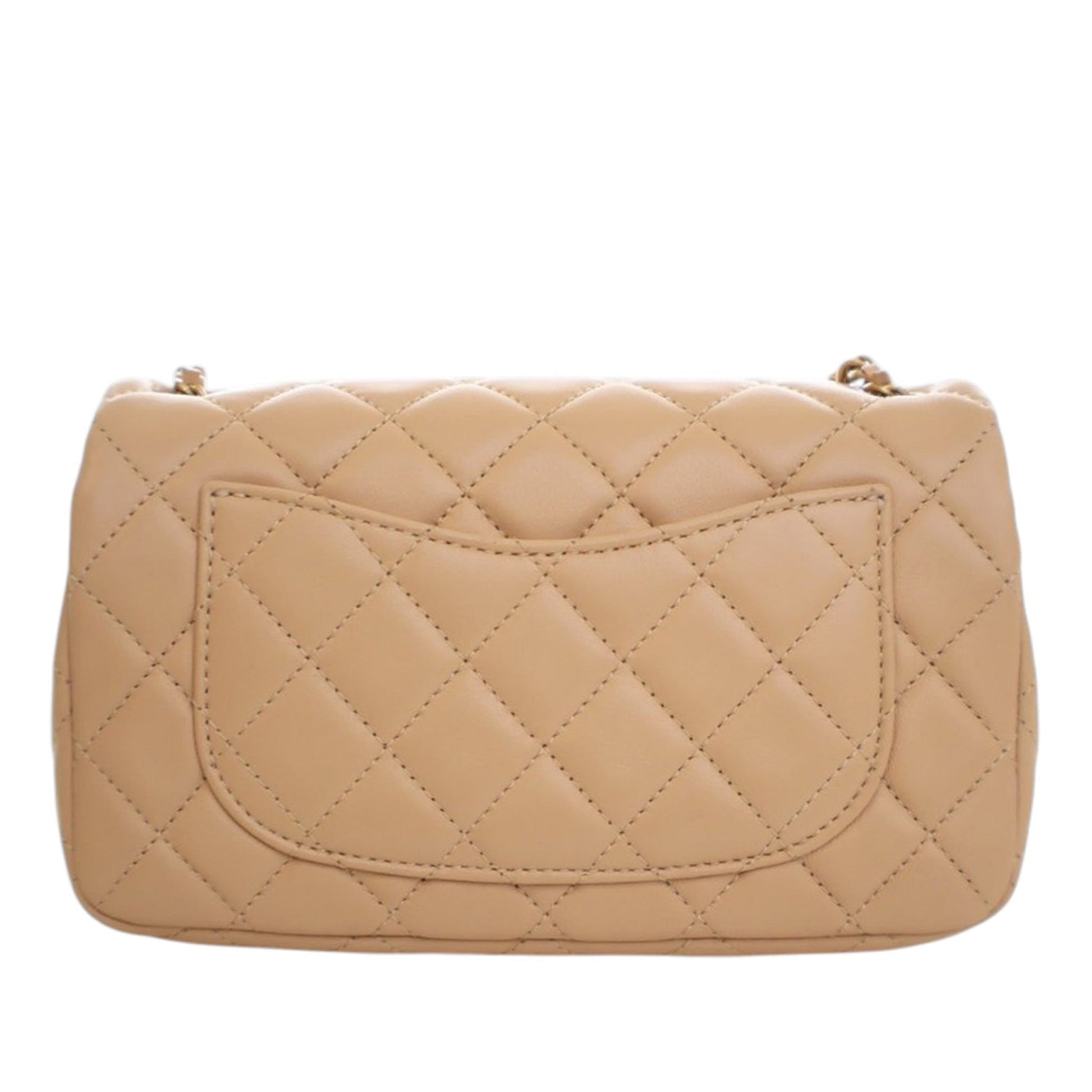 Second hand Chanel Classic Single Flap Mini Lambskin Leather Pearl Crush Matelassè Shoulder Bag Beige - Tabita Bags