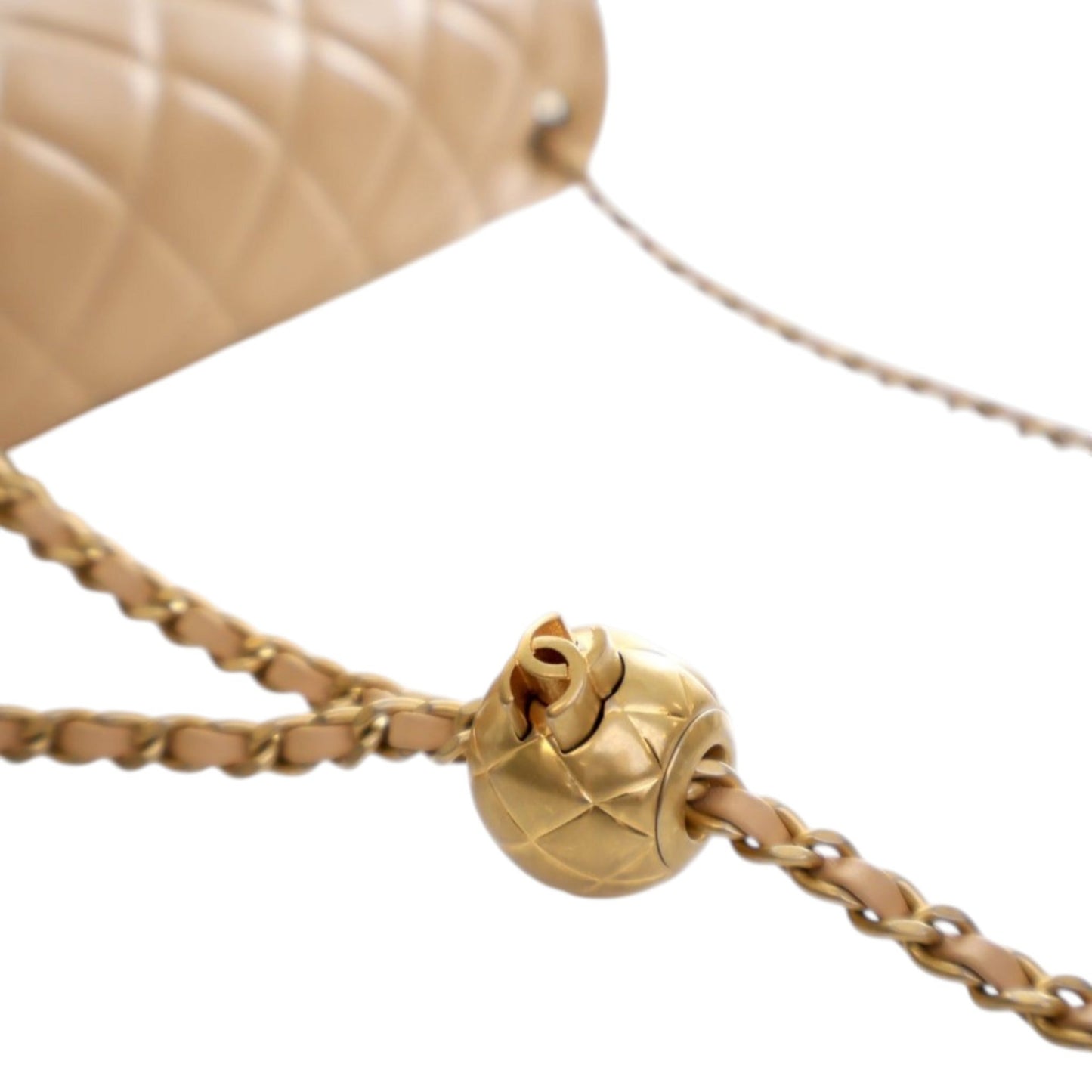 Second hand Chanel Classic Single Flap Mini Lambskin Leather Pearl Crush Matelassè Shoulder Bag Beige - Tabita Bags