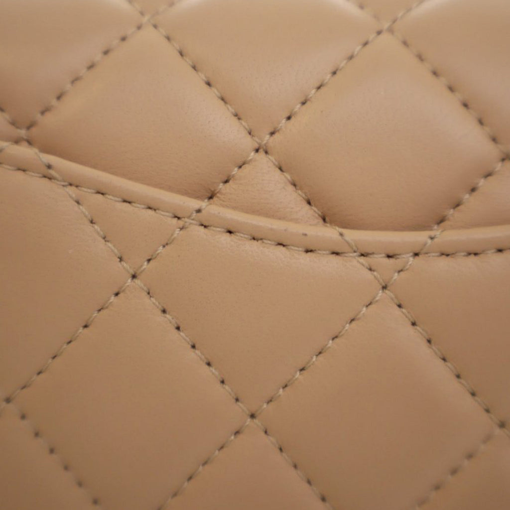 Second hand Chanel Classic Single Flap Mini Lambskin Leather Pearl Crush Matelassè Shoulder Bag Beige - Tabita Bags