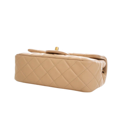 Second hand Chanel Classic Single Flap Mini Lambskin Leather Pearl Crush Matelassè Shoulder Bag Beige - Tabita Bags