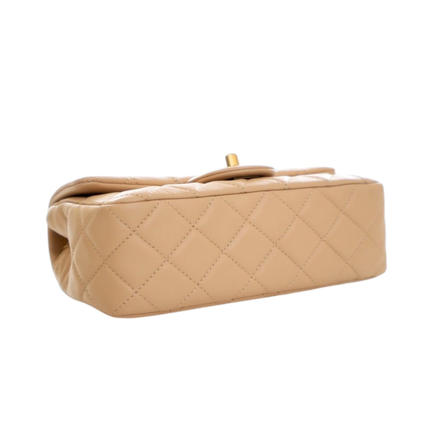 Second hand Chanel Classic Single Flap Mini Lambskin Leather Pearl Crush Matelassè Shoulder Bag Beige - Tabita Bags