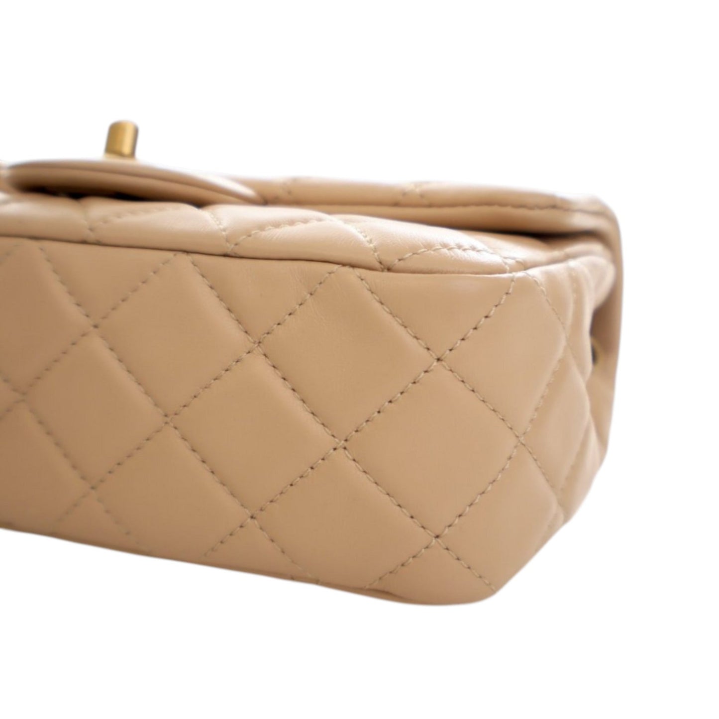Second hand Chanel Classic Single Flap Mini Lambskin Leather Pearl Crush Matelassè Shoulder Bag Beige - Tabita Bags