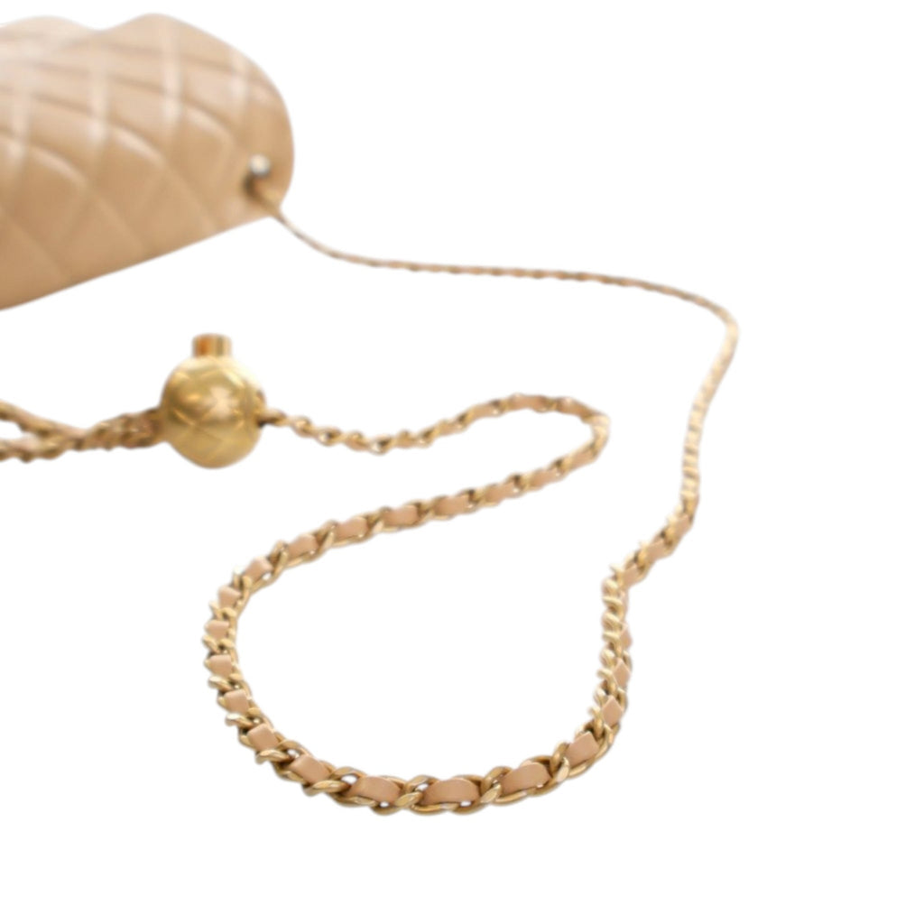Second hand Chanel Classic Single Flap Mini Lambskin Leather Pearl Crush Matelassè Shoulder Bag Beige - Tabita Bags