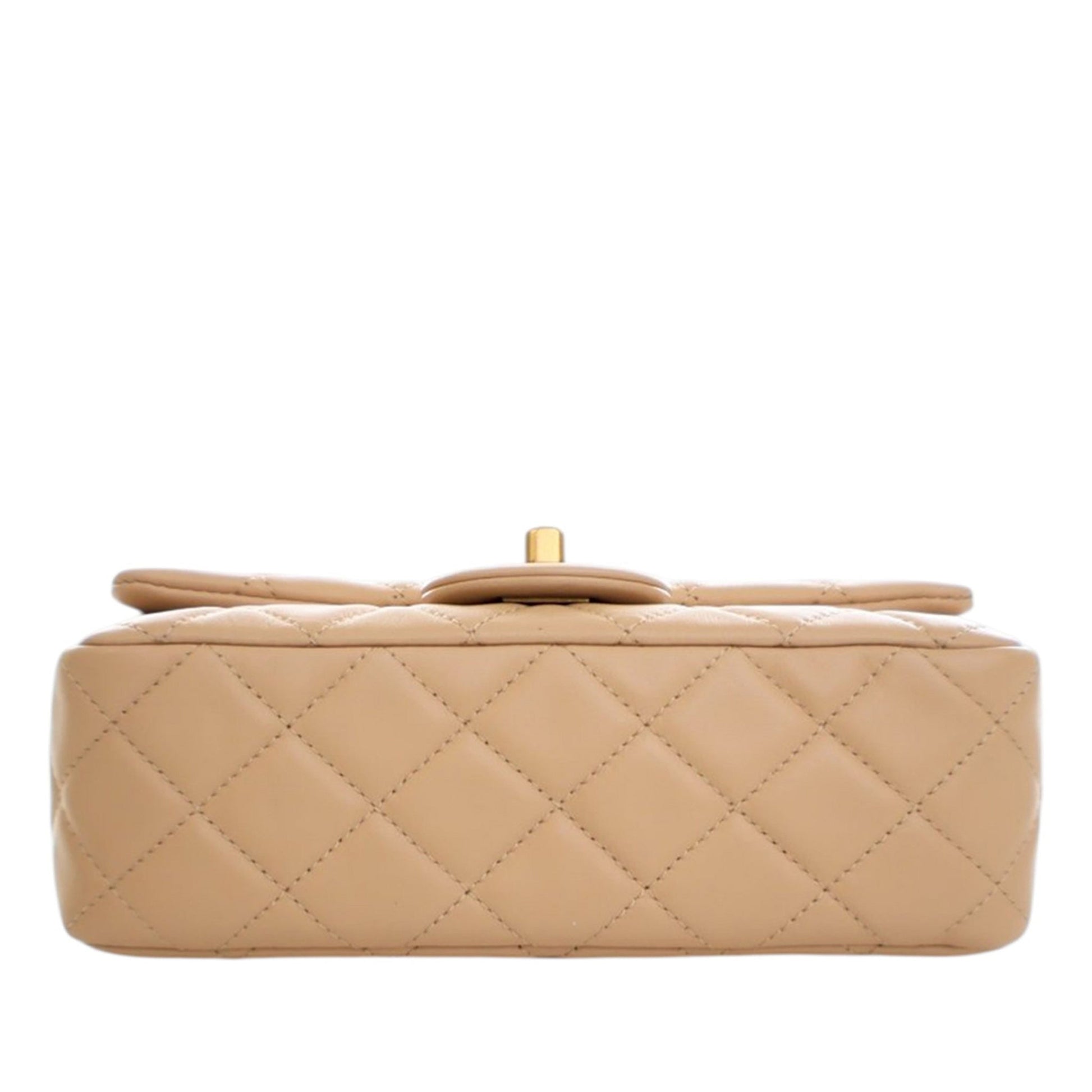 Second hand Chanel Classic Single Flap Mini Lambskin Leather Pearl Crush Matelassè Shoulder Bag Beige - Tabita Bags