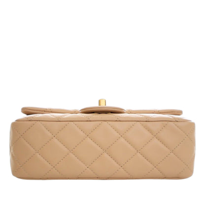 Second hand Chanel Classic Single Flap Mini Lambskin Leather Pearl Crush Matelassè Shoulder Bag Beige - Tabita Bags