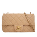 Second hand Chanel Classic Single Flap Mini Lambskin Leather Pearl Crush Matelassè Shoulder Bag Beige - Tabita Bags