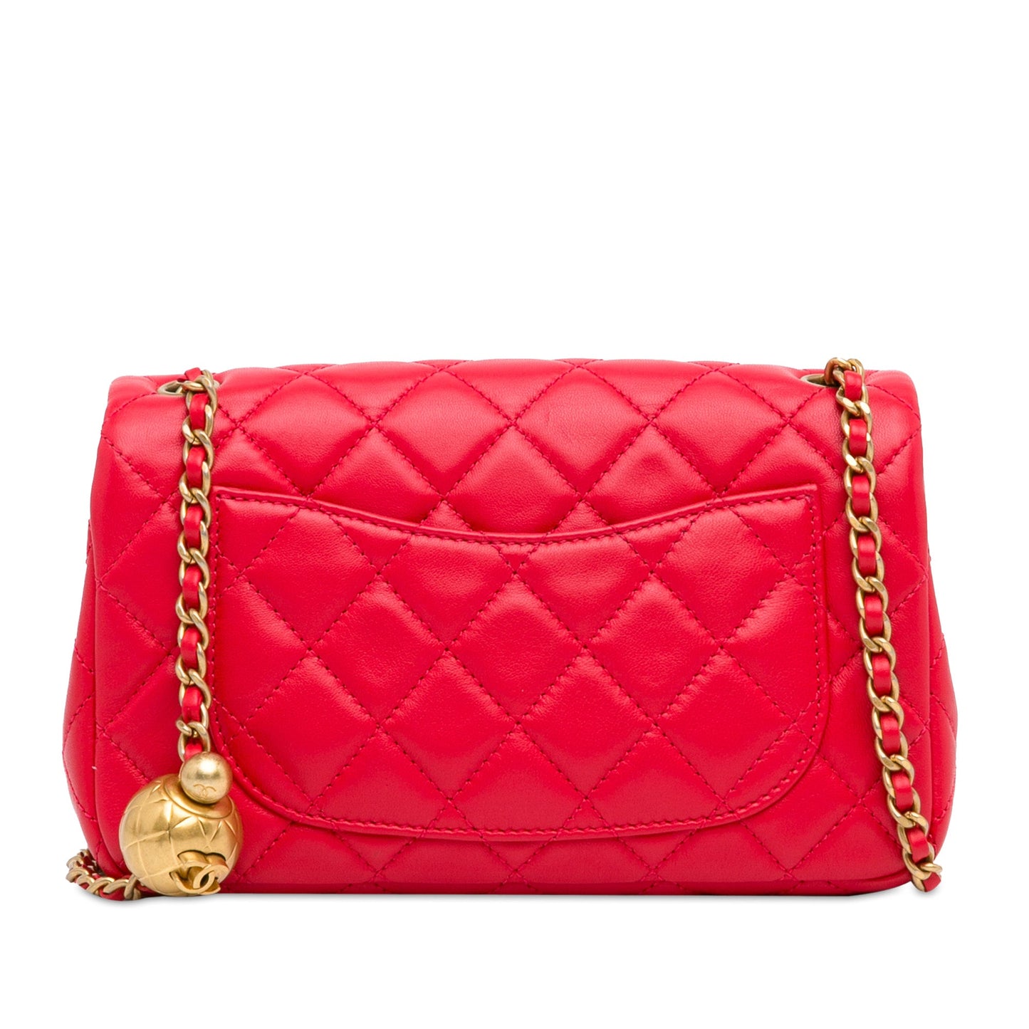 Second hand Chanel Classic Single Flap Mini Lambskin Leather Pearl Crush Matelassè Shoulder Bag Red - Tabita Bags