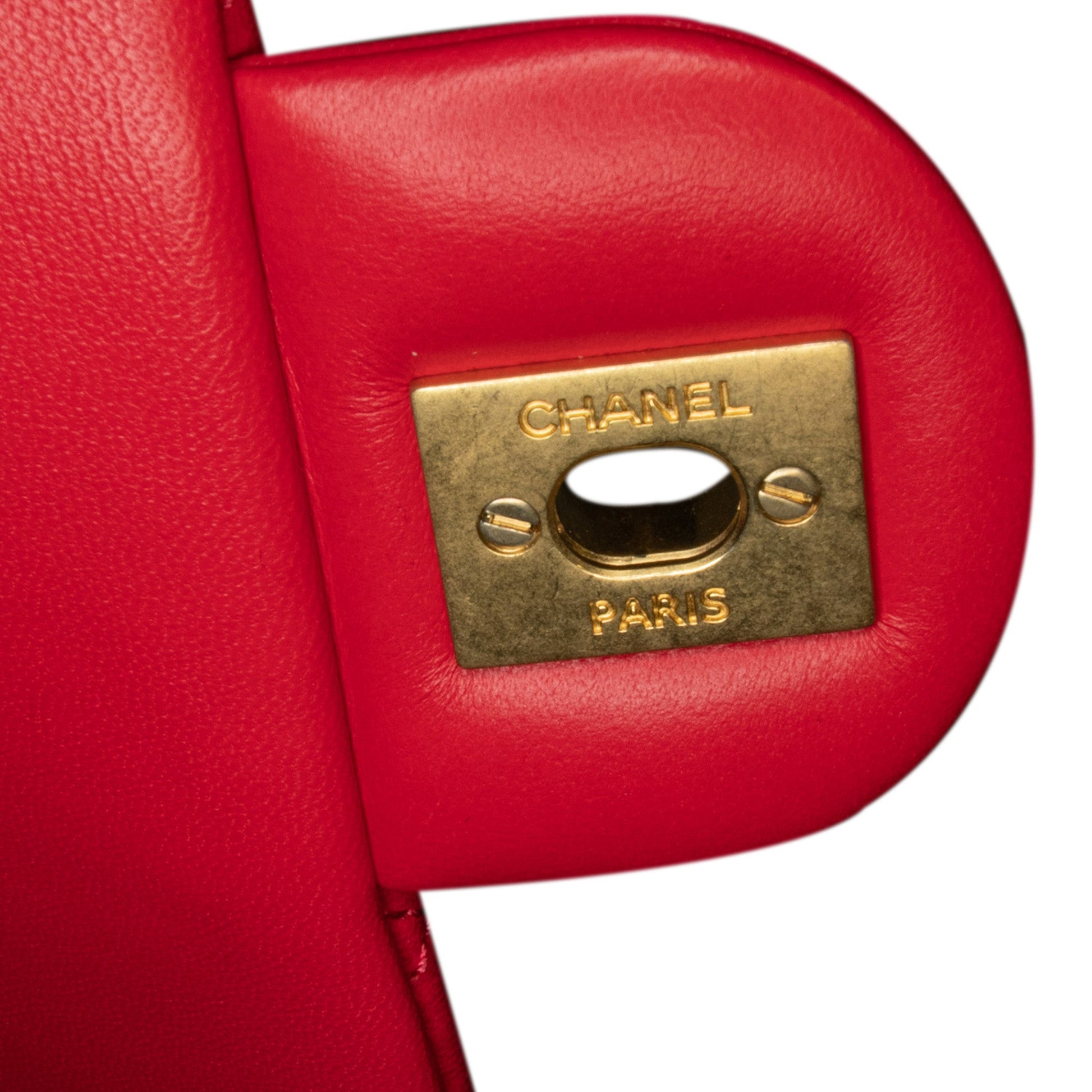 Second hand Chanel Classic Single Flap Mini Lambskin Leather Pearl Crush Matelassè Shoulder Bag Red - Tabita Bags
