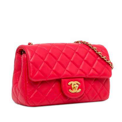 Second hand Chanel Classic Single Flap Mini Lambskin Leather Pearl Crush Matelassè Shoulder Bag Red - Tabita Bags