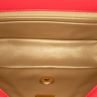 Second hand Chanel Classic Single Flap Mini Lambskin Leather Pearl Crush Matelassè Shoulder Bag Red - Tabita Bags