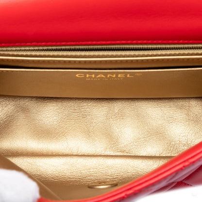 Second hand Chanel Classic Single Flap Mini Lambskin Leather Pearl Crush Matelassè Shoulder Bag Red - Tabita Bags