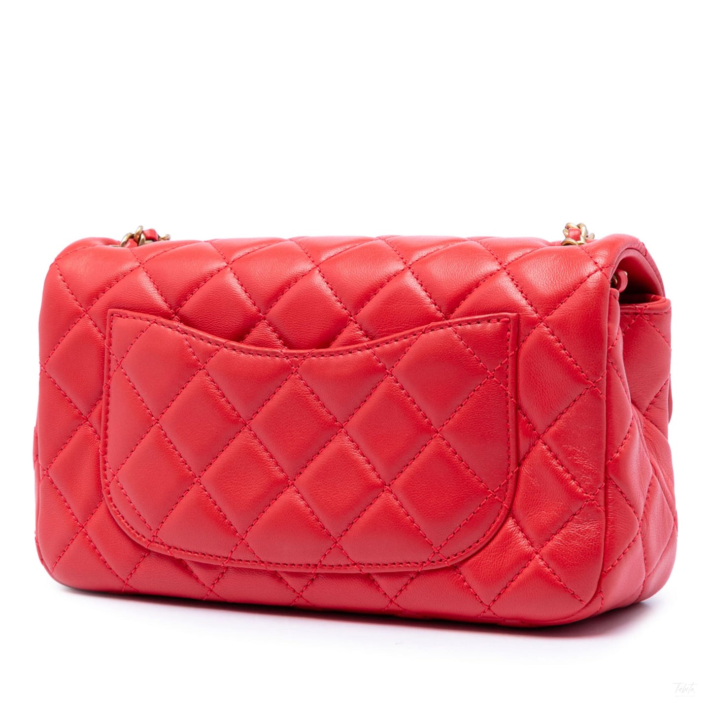 Second hand Chanel Classic Single Flap Mini Lambskin Leather Pearl Crush Matelassè Shoulder Bag Red - Tabita Bags