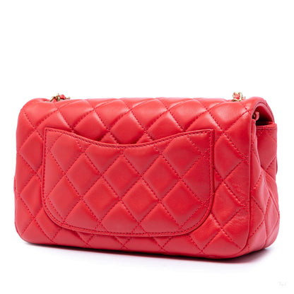 Second hand Chanel Classic Single Flap Mini Lambskin Leather Pearl Crush Matelassè Shoulder Bag Red - Tabita Bags
