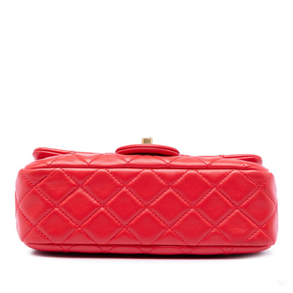 Second hand Chanel Classic Single Flap Mini Lambskin Leather Pearl Crush Matelassè Shoulder Bag Red - Tabita Bags