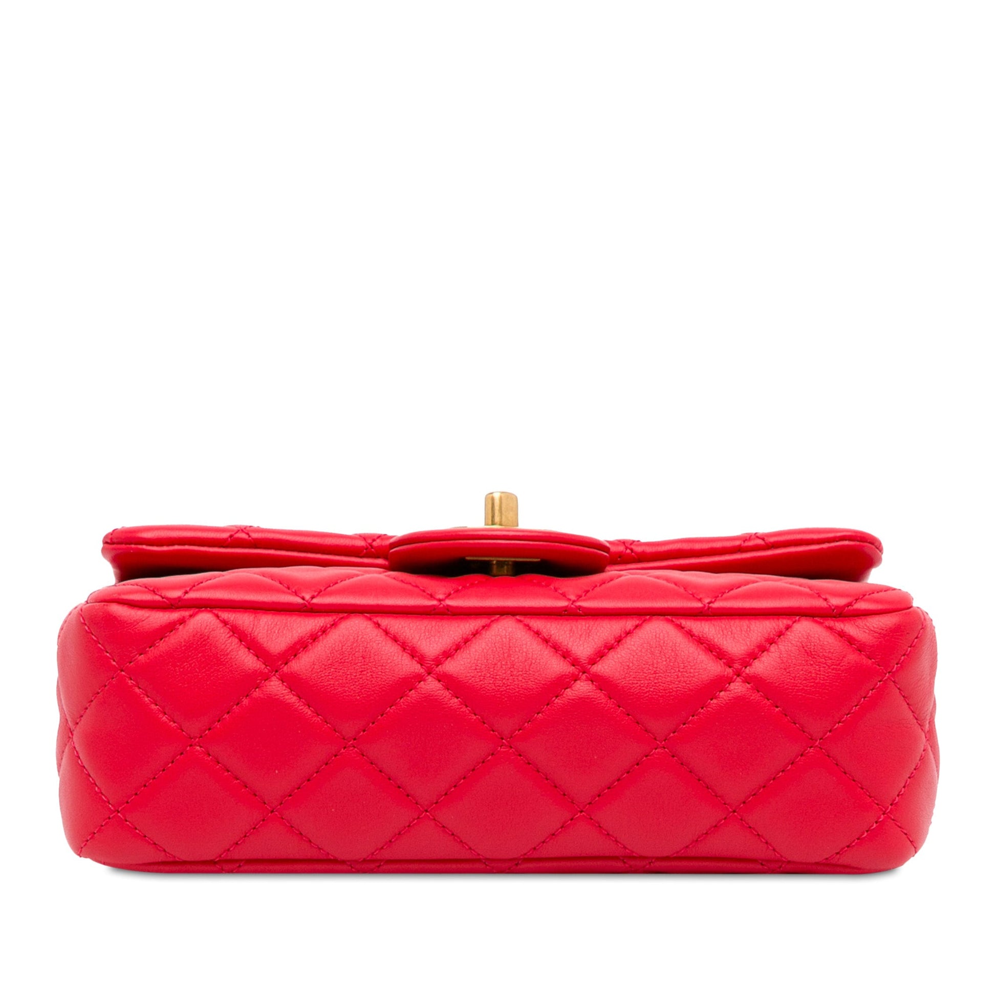 Second hand Chanel Classic Single Flap Mini Lambskin Leather Pearl Crush Matelassè Shoulder Bag Red - Tabita Bags