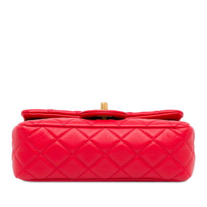Second hand Chanel Classic Single Flap Mini Lambskin Leather Pearl Crush Matelassè Shoulder Bag Red - Tabita Bags