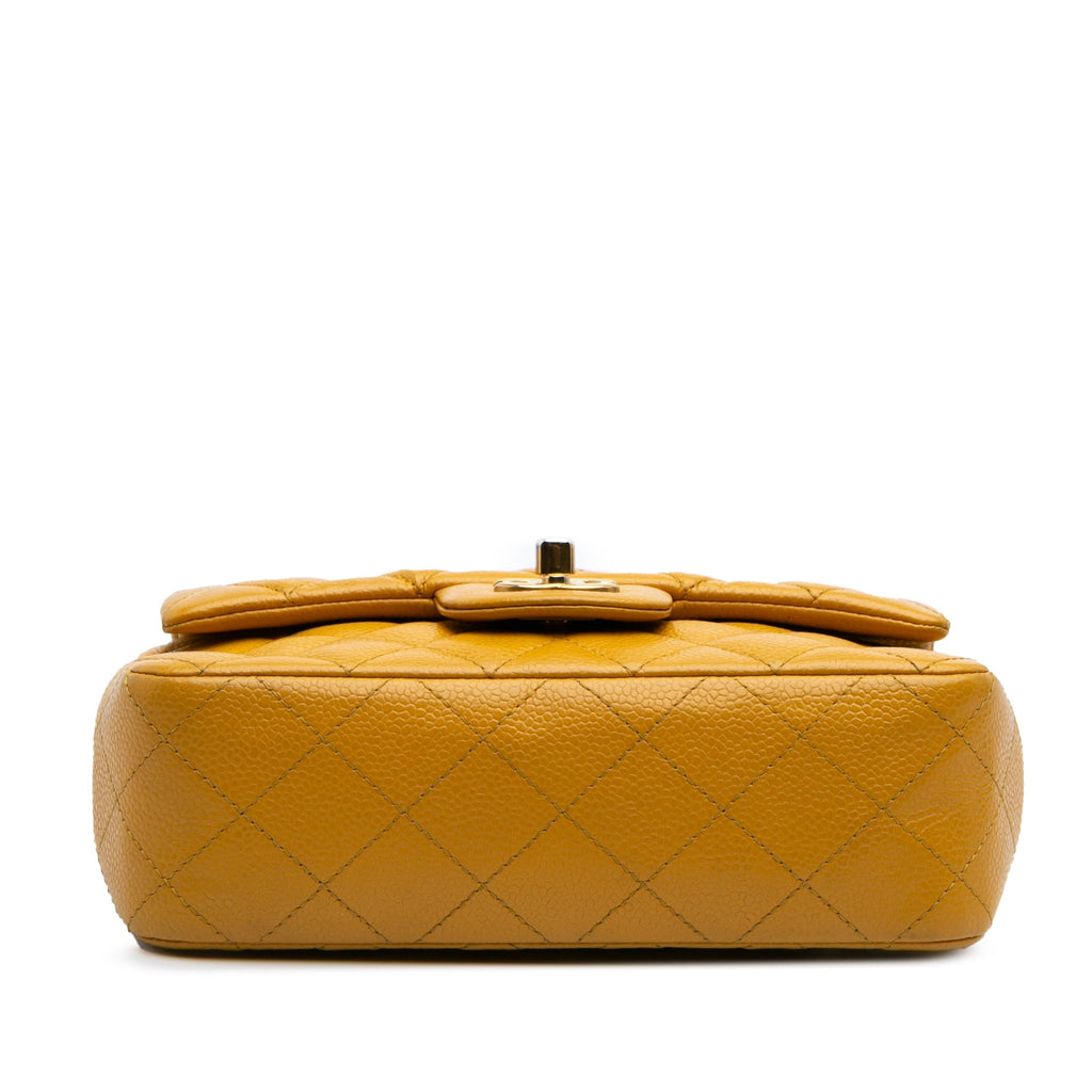 Second hand Chanel Classic Single Flap Mini Matelassè Caviar Leather Flap Shoulder Bag Yellow - Tabita Bags