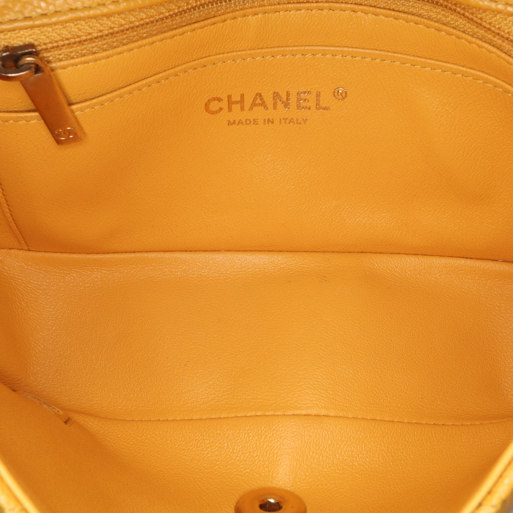 Second hand Chanel Classic Single Flap Mini Matelassè Caviar Leather Flap Shoulder Bag Yellow - Tabita Bags