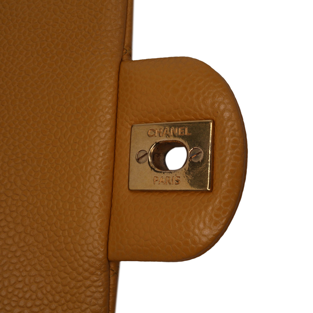 Second hand Chanel Classic Single Flap Mini Matelassè Caviar Leather Flap Shoulder Bag Yellow - Tabita Bags