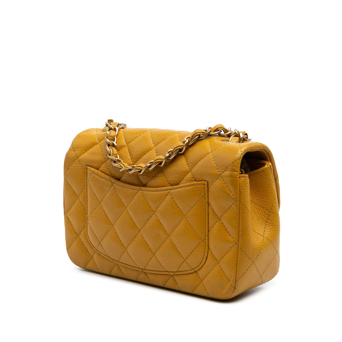 Second hand Chanel Classic Single Flap Mini Matelassè Caviar Leather Flap Shoulder Bag Yellow - Tabita Bags