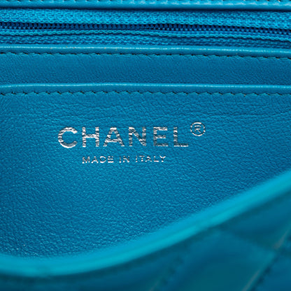 Second hand Chanel Classic Single Flap Mini Patent Leather Matelassè Shoulder Bag Blue - Tabita Bags