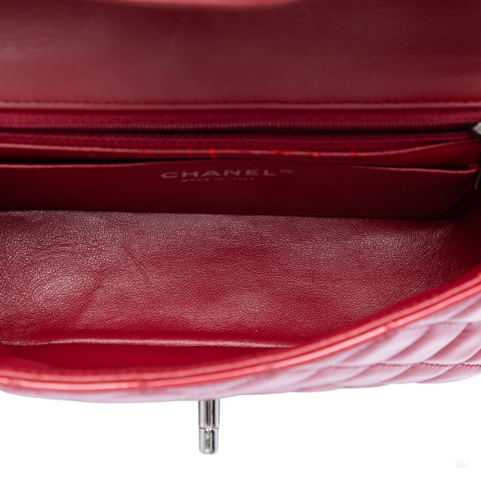 Second hand Chanel Classic Single Flap Mini Patent Leather Matelassè Shoulder Bag Red - Tabita Bags