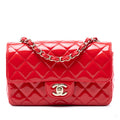 Second hand Chanel Classic Single Flap Mini Patent Leather Matelassè Shoulder Bag Red - Tabita Bags