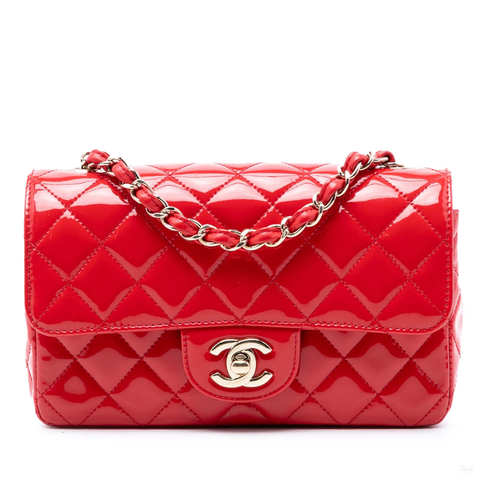 Second hand Chanel Classic Single Flap Mini Patent Leather Matelassè Shoulder Bag Red - Tabita Bags