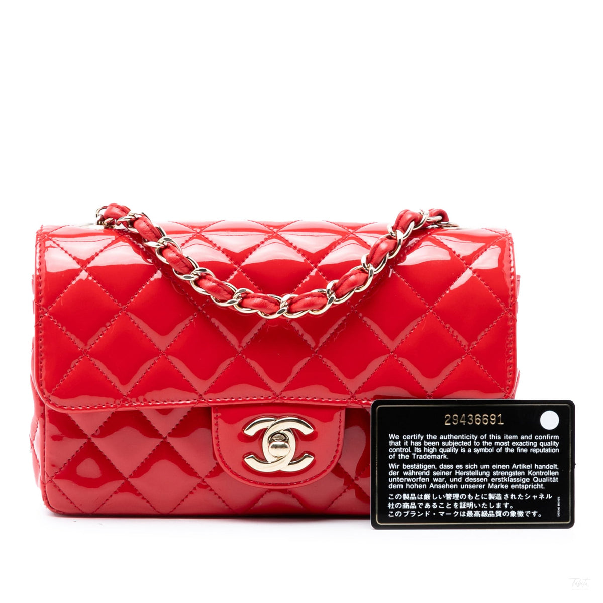 Second hand Chanel Classic Single Flap Mini Patent Leather Matelassè Shoulder Bag Red - Tabita Bags