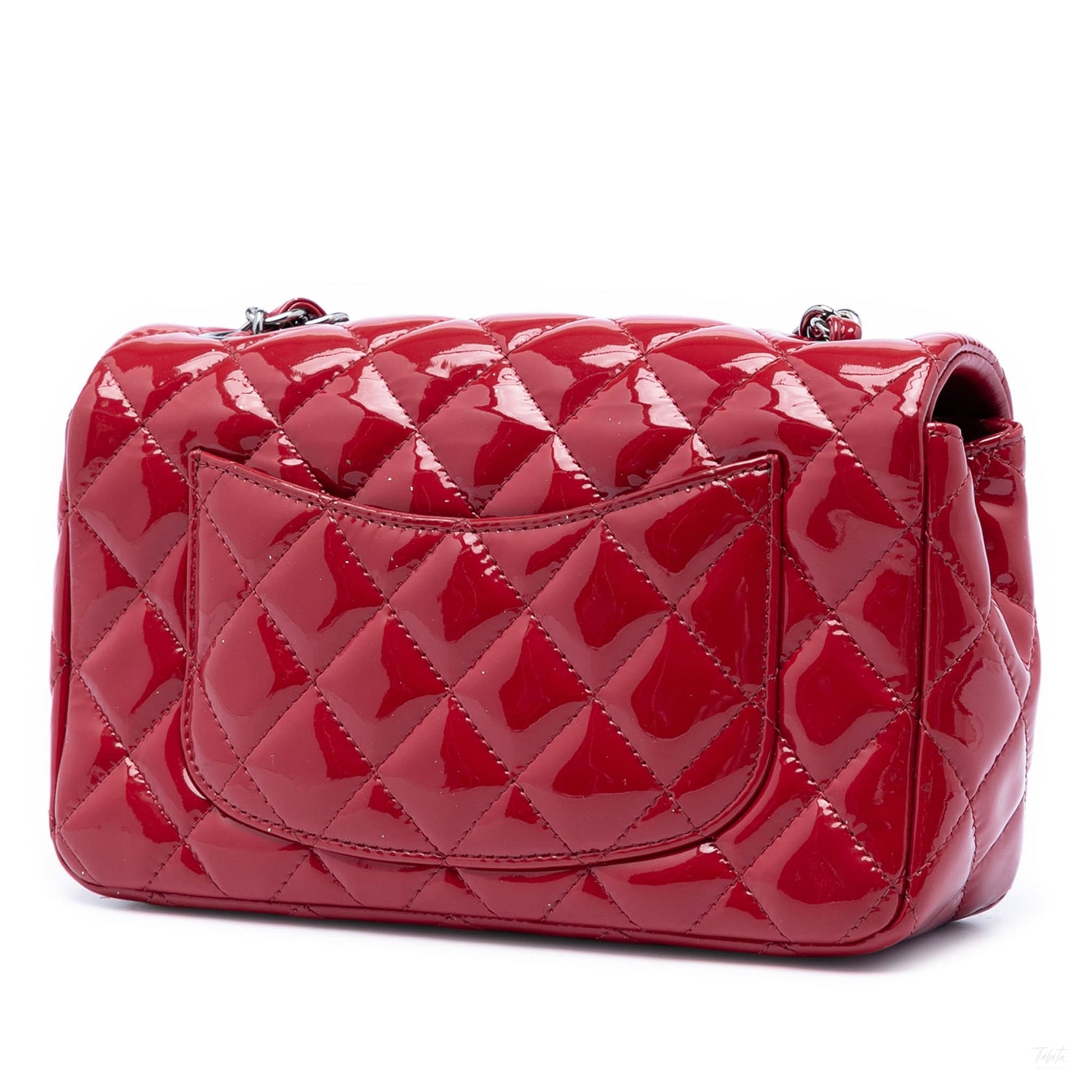 Second hand Chanel Classic Single Flap Mini Patent Leather Matelassè Shoulder Bag Red - Tabita Bags