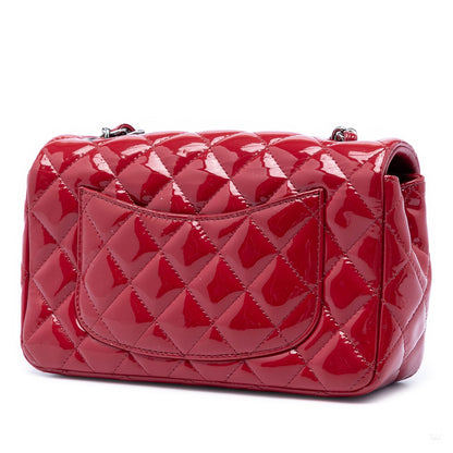 Second hand Chanel Classic Single Flap Mini Patent Leather Matelassè Shoulder Bag Red - Tabita Bags