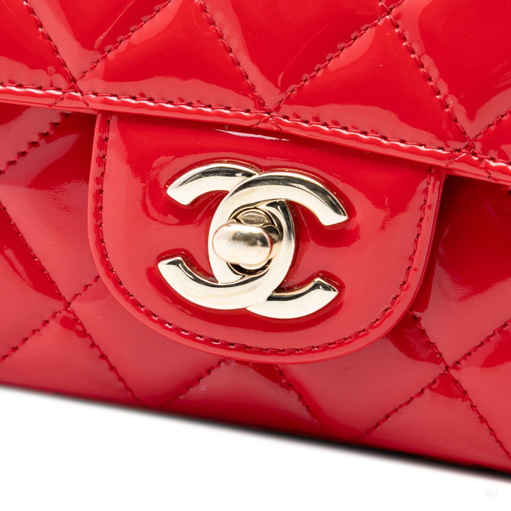 Second hand Chanel Classic Single Flap Mini Patent Leather Matelassè Shoulder Bag Red - Tabita Bags