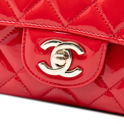 Second hand Chanel Classic Single Flap Mini Patent Leather Matelassè Shoulder Bag Red - Tabita Bags