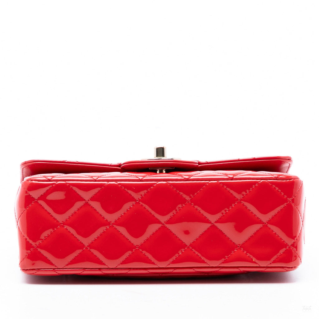 Second hand Chanel Classic Single Flap Mini Patent Leather Matelassè Shoulder Bag Red - Tabita Bags