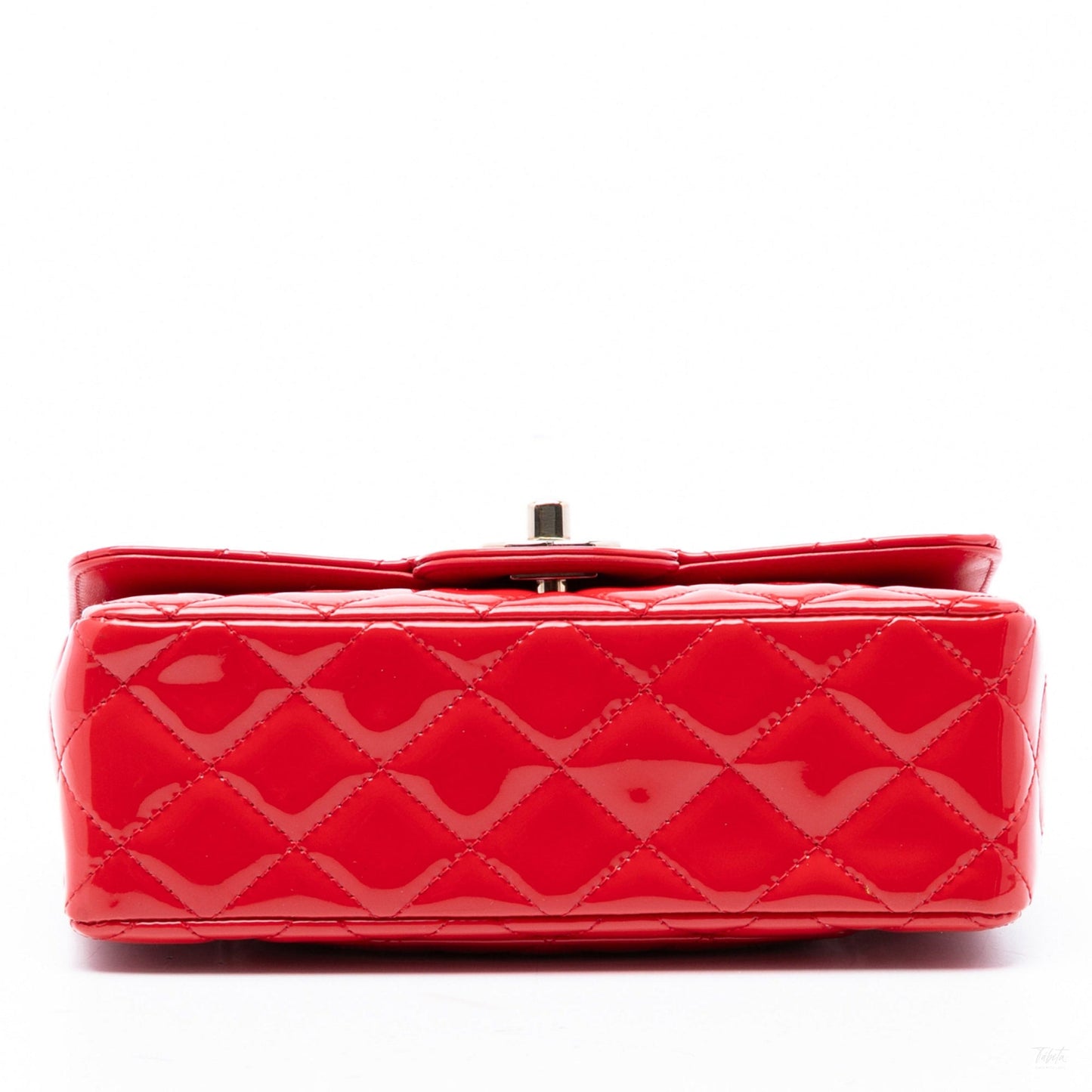 Second hand Chanel Classic Single Flap Mini Patent Leather Matelassè Shoulder Bag Red - Tabita Bags
