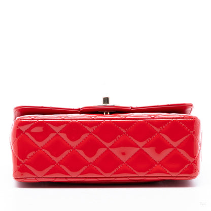 Second hand Chanel Classic Single Flap Mini Patent Leather Matelassè Shoulder Bag Red - Tabita Bags