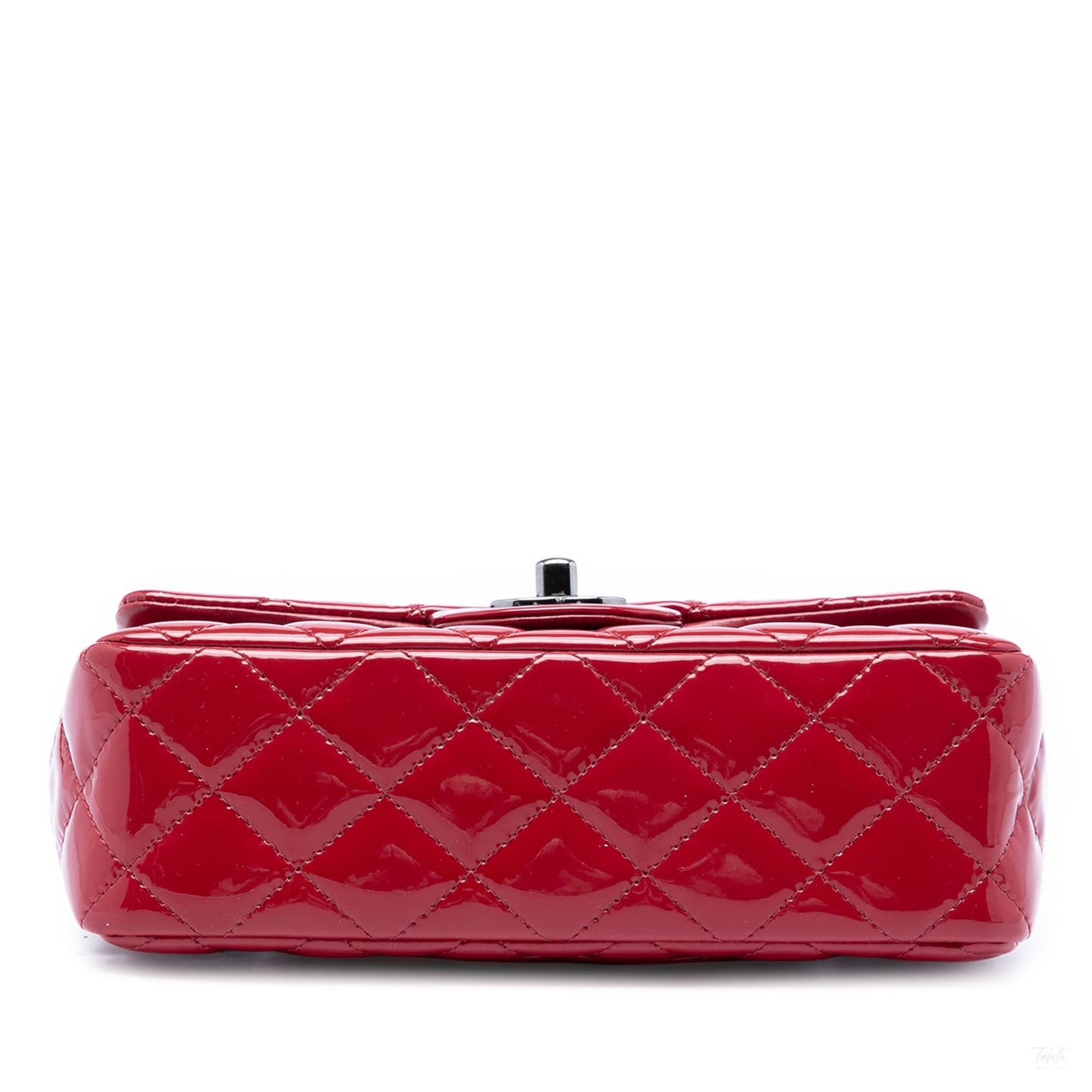 Second hand Chanel Classic Single Flap Mini Patent Leather Matelassè Shoulder Bag Red - Tabita Bags