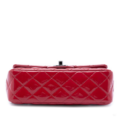 Second hand Chanel Classic Single Flap Mini Patent Leather Matelassè Shoulder Bag Red - Tabita Bags